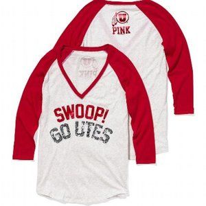 Utah Utes Victoria's Secret Bling Baseball Tee Shirt Red White Sequins Top